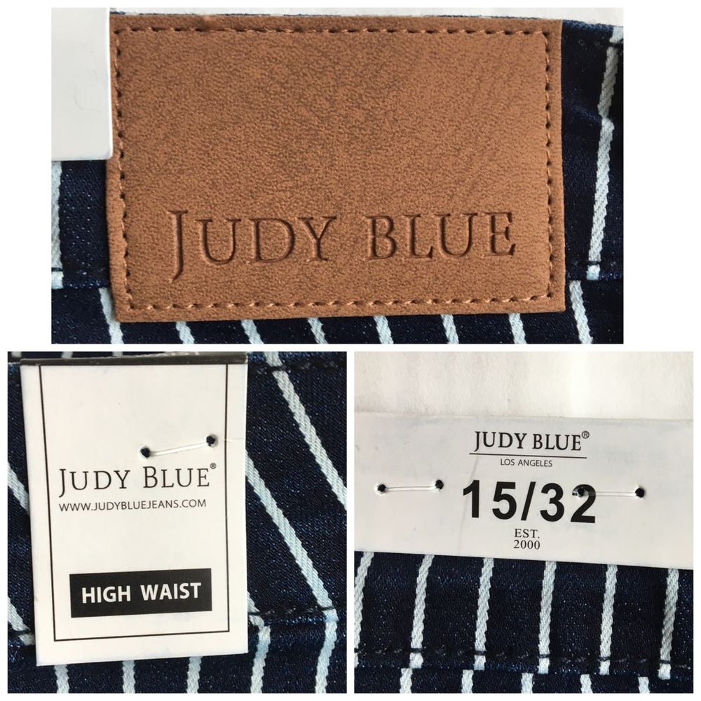 Judy Blue Tummy Control Striped Blue White Straight Leg Jeans Size 15/32 - Picture 12 of 17
